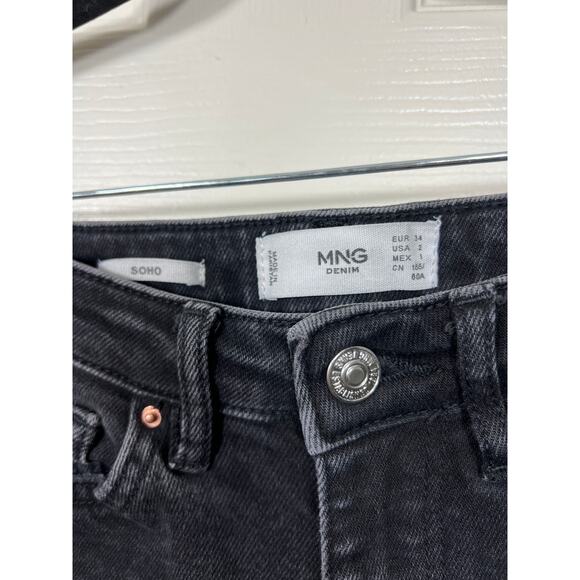 Mango MNG Denim Soho High Rise Skinny Leg Black Jean Women's 2 26 Capsule - Picture 4 of 8